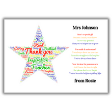 Load image into Gallery viewer, Personalised Teacher Thank You A4 Print