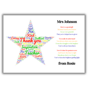 Personalised Teacher Thank You A4 Print