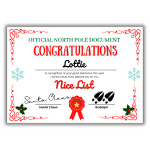 Load image into Gallery viewer, Santa&#39;s Nice List Official Certificate