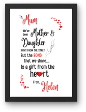 Load image into Gallery viewer, Mother &amp; Daughter From The Heart - Personalised Card or Print