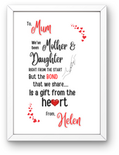 Load image into Gallery viewer, Mother &amp; Daughter From The Heart - Personalised Card or Print