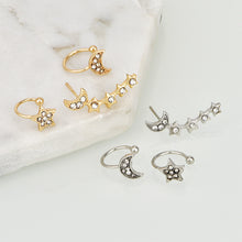 Load image into Gallery viewer, Moon &amp; Stars Ear Climber Set