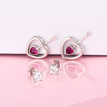 Load image into Gallery viewer, 925 Silver &amp; Rose Heart Earrings