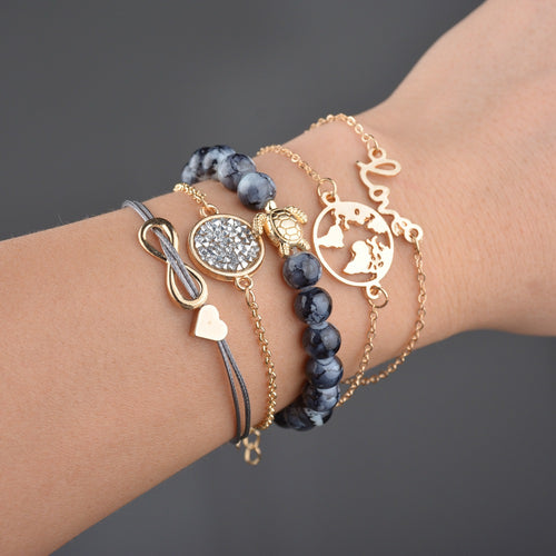 Vintage Sea Turtle and Charm Bracelet Set