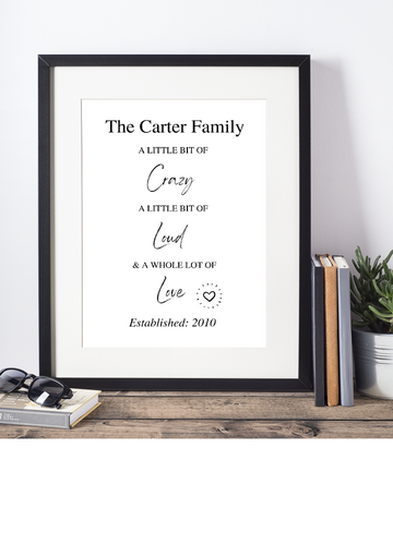 Personalised Family Print - Add Your Family Name & Established Year